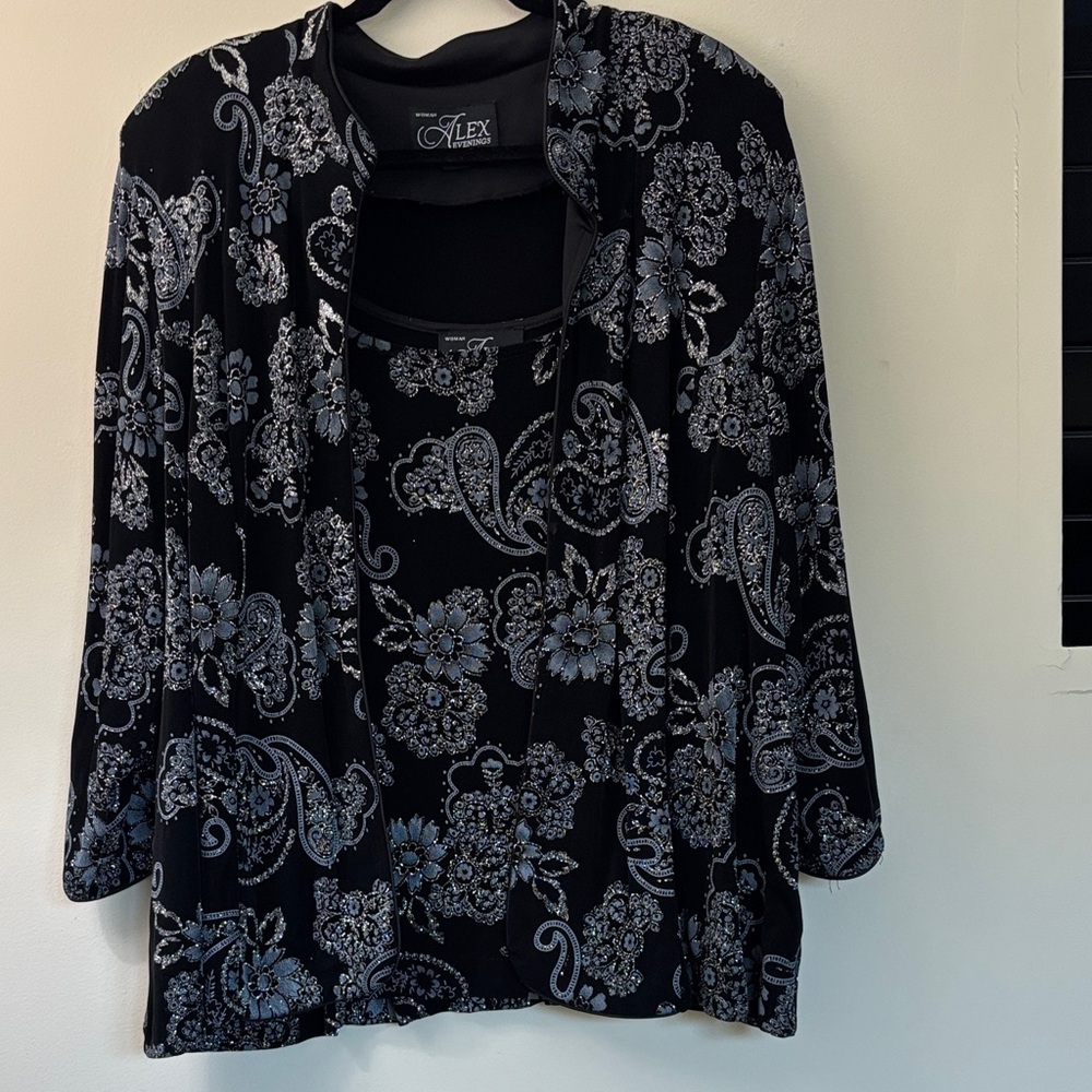 NWOT Alex Evenings Black and Silver tank Top and Jacket
